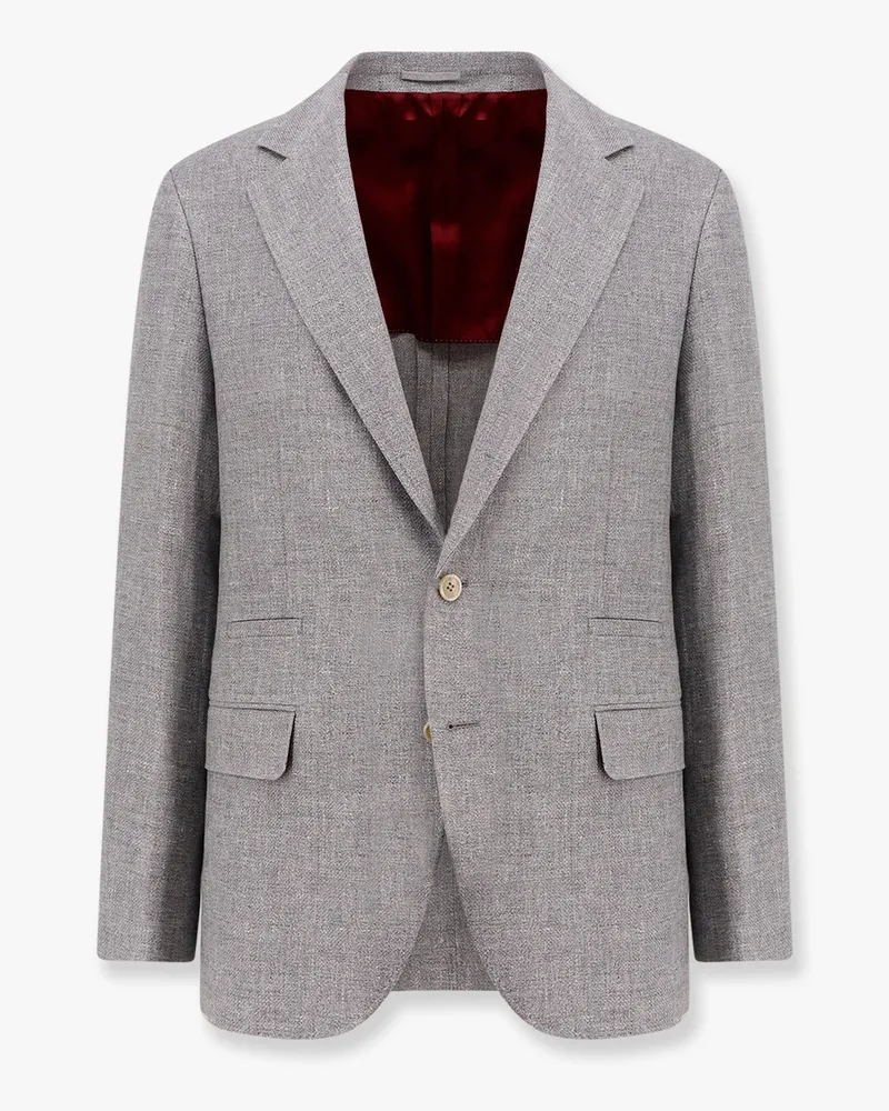 Brunello Cucinelli Single-breasted linen blend blazer -  - gender_Man Grey