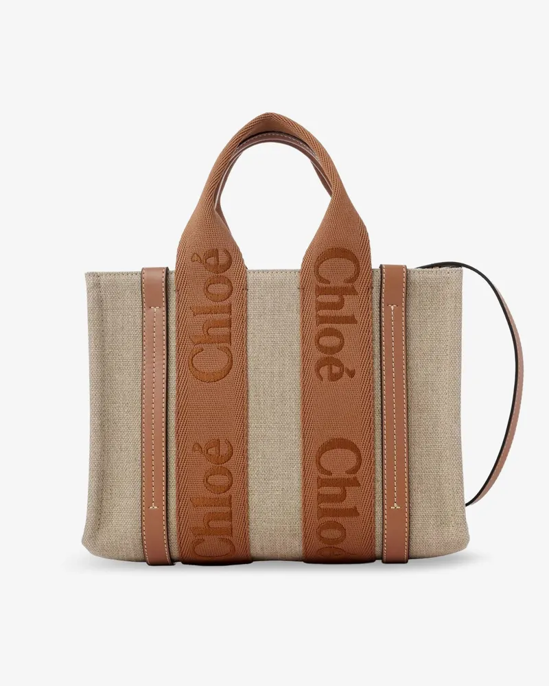 Chloé Woody linen and leather tote bag -  - gender_Woman Beige