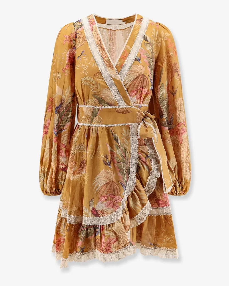 Zimmermann Frill cotton short dress with floral print -  - gender_Woman Beige