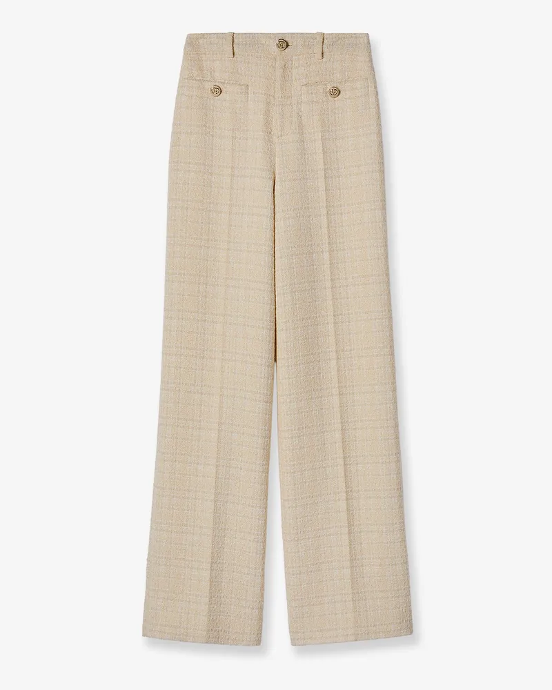 Gucci Cotton blend trousers with checked pattern -  - gender_Woman Beige