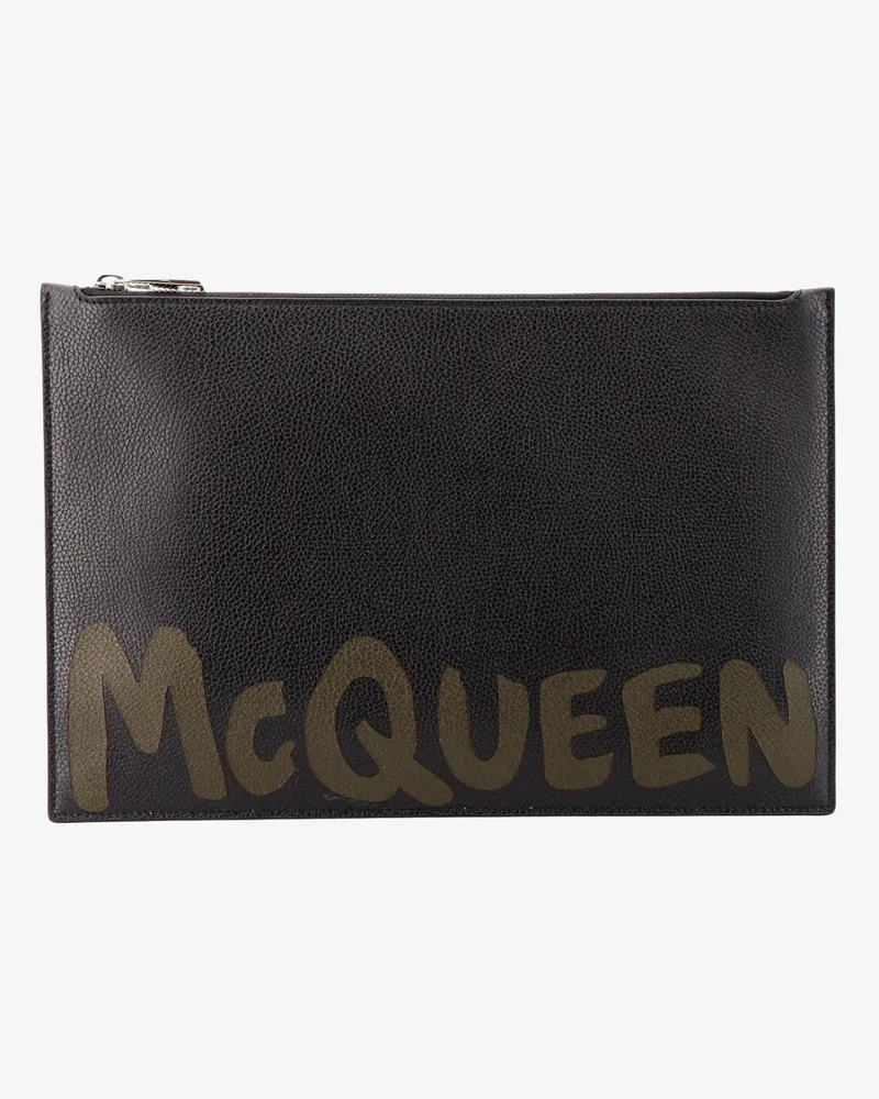 Alexander McQueen Leather clutch with mcqueen graffiti logo -  - gender_Man Black