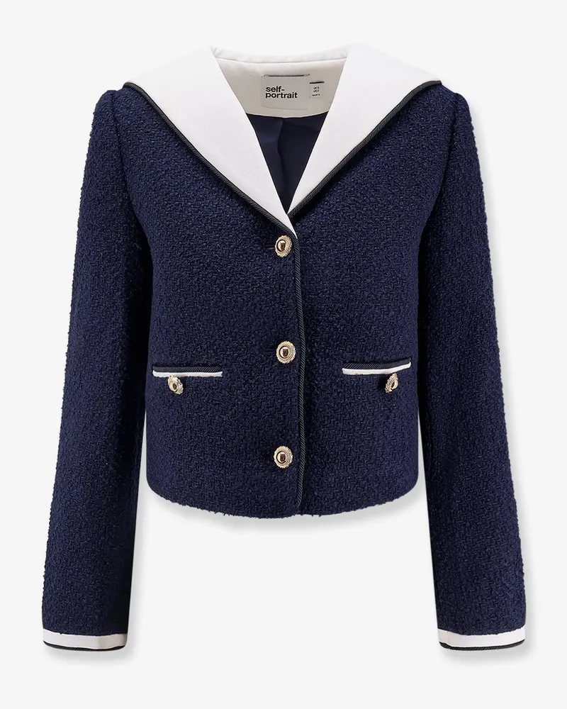 Self-Portrait Bouclé fabric blazer with jewel buttons -  - gender_Woman Blue