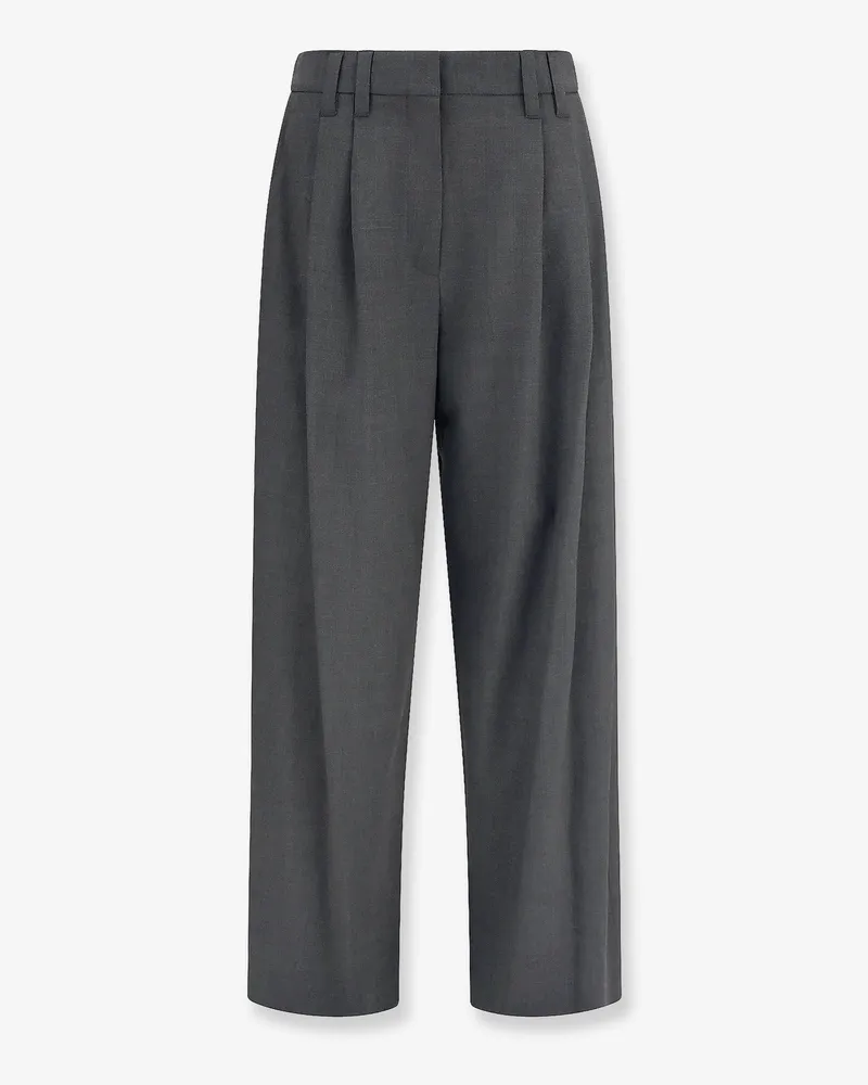 Brunello Cucinelli Stretch virgin wool blend trousers with Monili detail -  - gender_Woman Grey