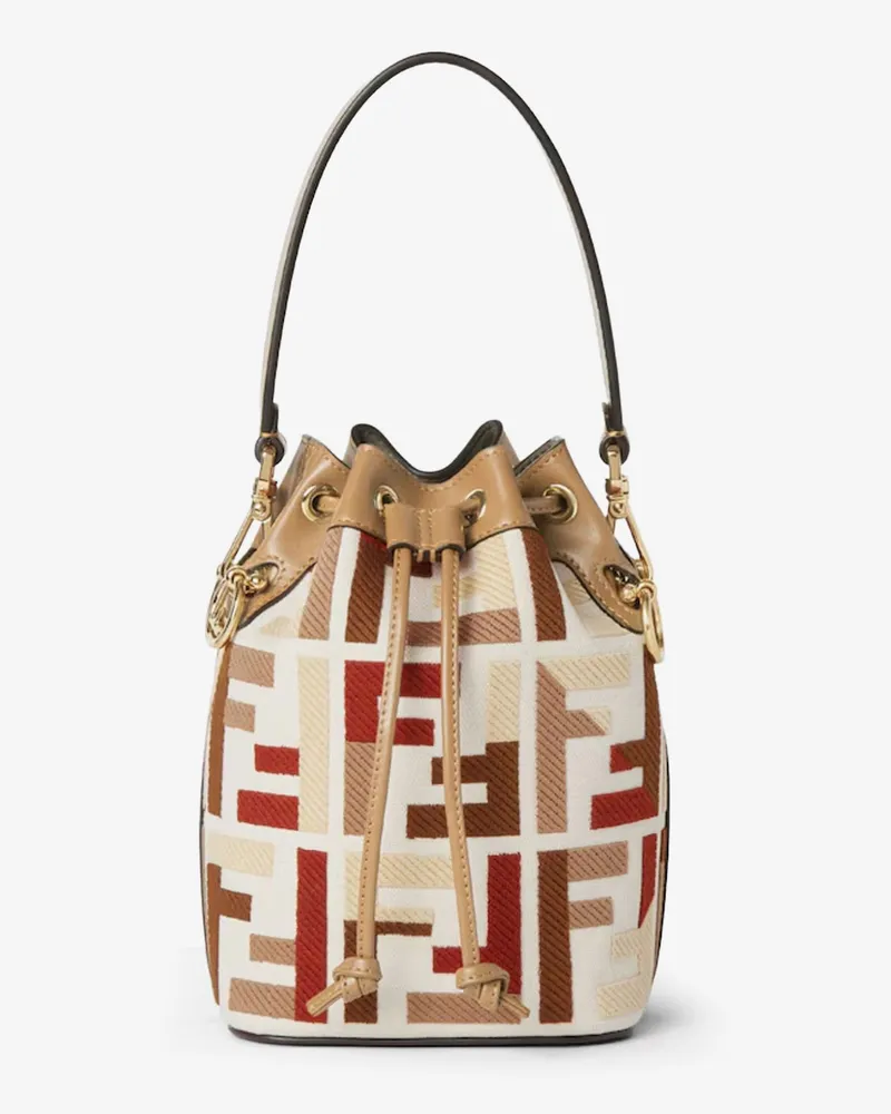 Fendi Mon Tresor FF jacquard fabric and leather bucket bag -  - gender_Woman Beige