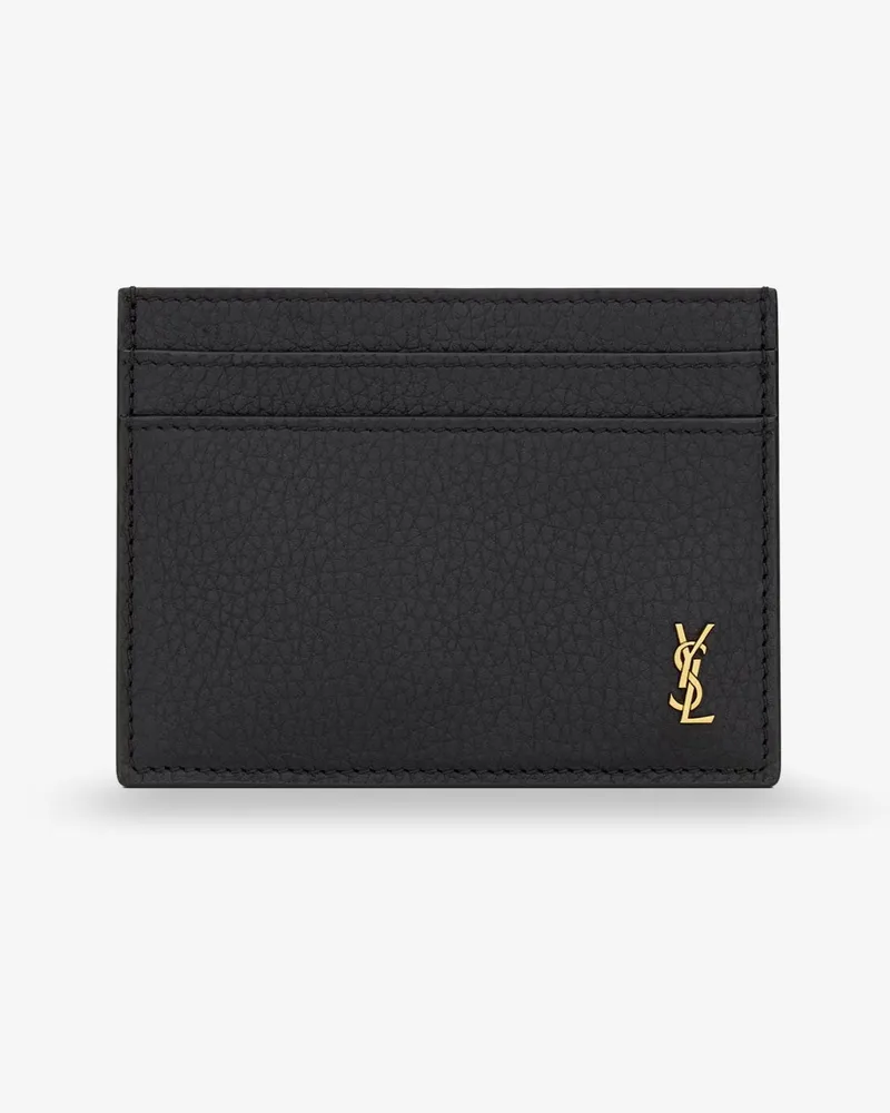 Saint Laurent Tiny Cassandre textured leather card holder -  - gender_Man Black
