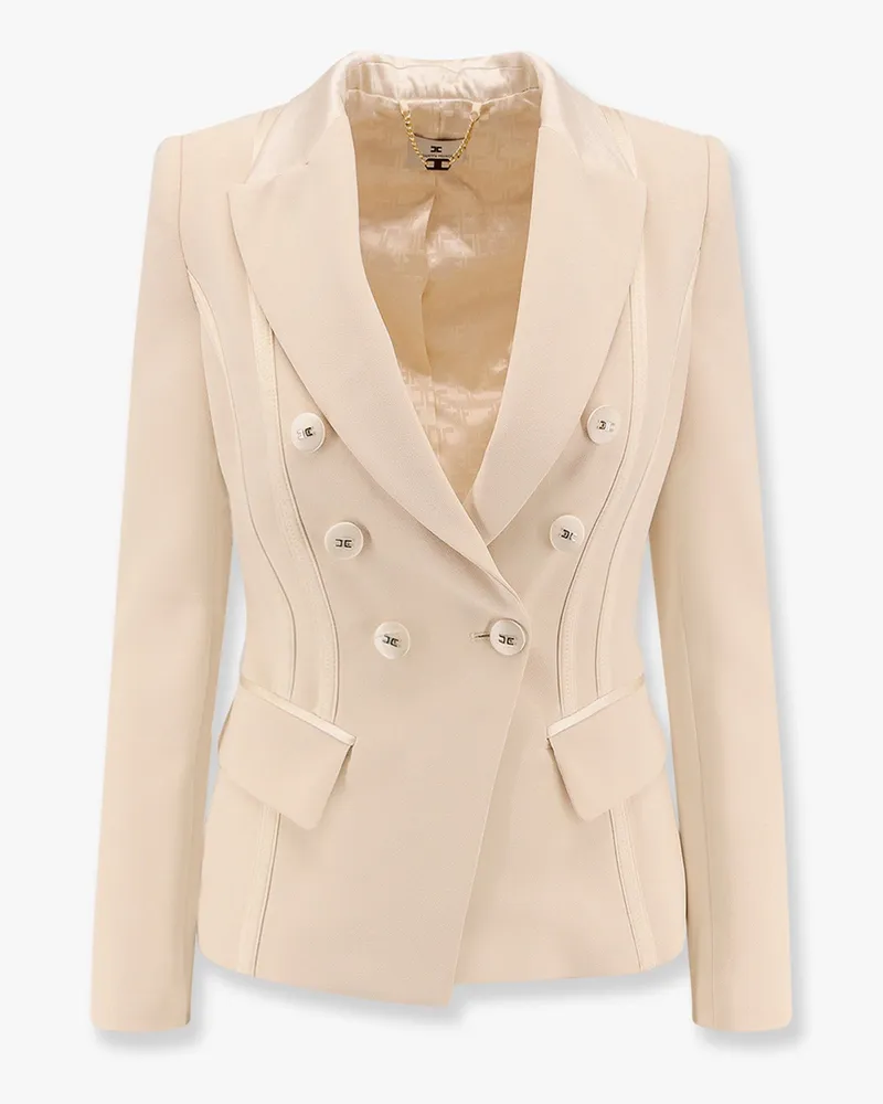Elisabetta Franchi Essentials blazer with shoulder pads and covered buttons -  - gender_Woman Beige