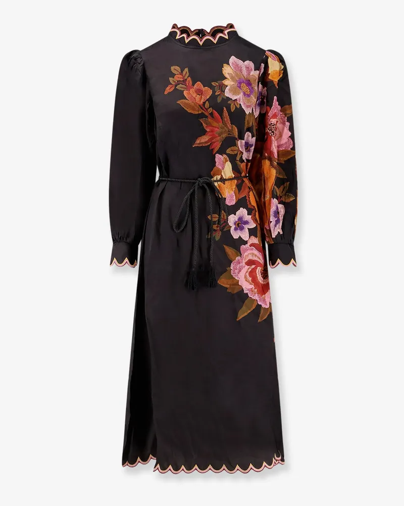 FARM Rio Satin midi dress with floral print -  - gender_Woman Black