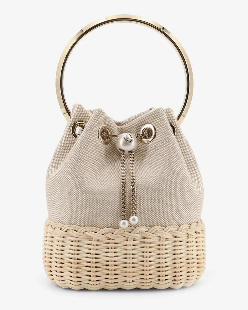 Jimmy Choo Bon Bon raffia and canvas bucket bag -  - gender_Woman Beige