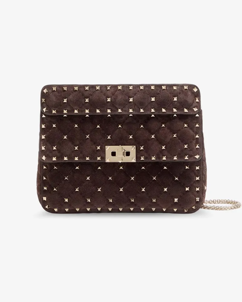 Valentino Garavani Rockstud Spike suede crossbody bag with iconic all-over studs -  - gender_Woman Brown