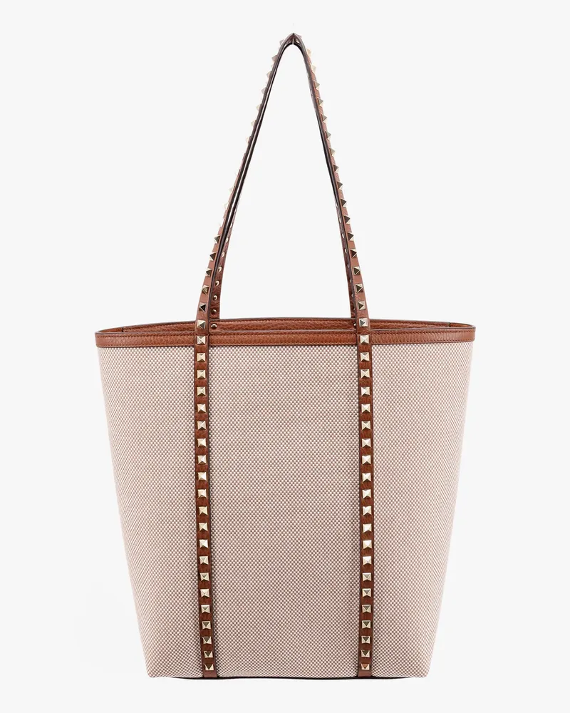 Valentino Garavani Leather and canvas shoulder bag with iconic studs -  - gender_Woman Brown