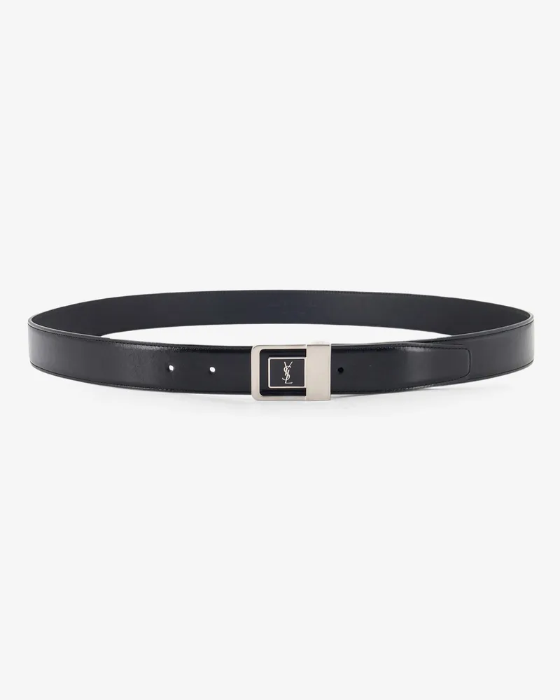 Saint Laurent La 66 leather belt with silver metal buckle -  - gender_Man Black