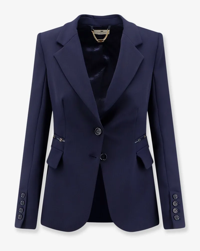 Elisabetta Franchi Slim fit blazer with gold logo clamps -  - gender_Woman Blue
