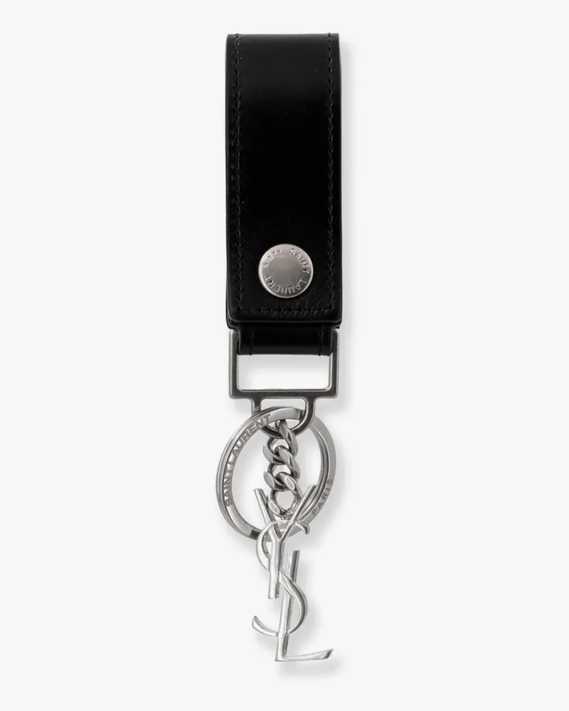 Saint Laurent Cassandre leather key ring -  - gender_Man Black
