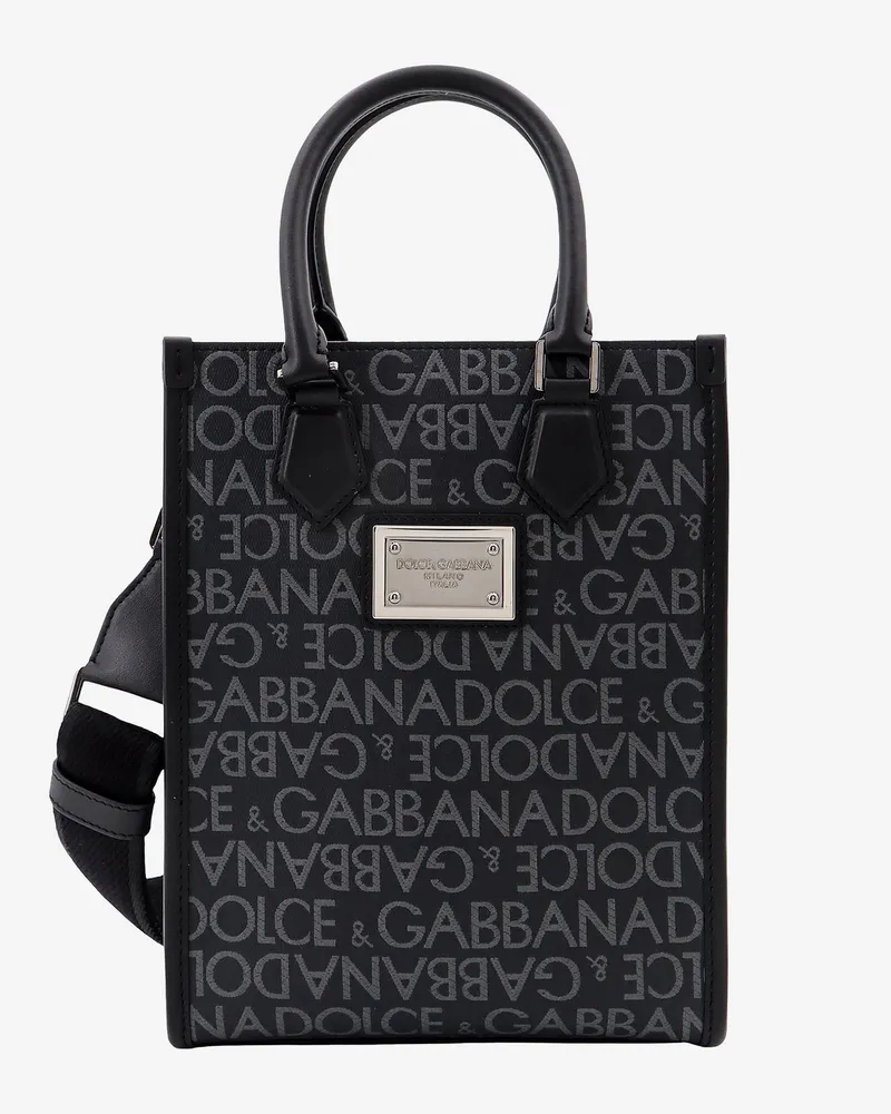 Dolce & Gabbana Coated canvas and leather handbag with all-over logo -  - gender_Man Blue