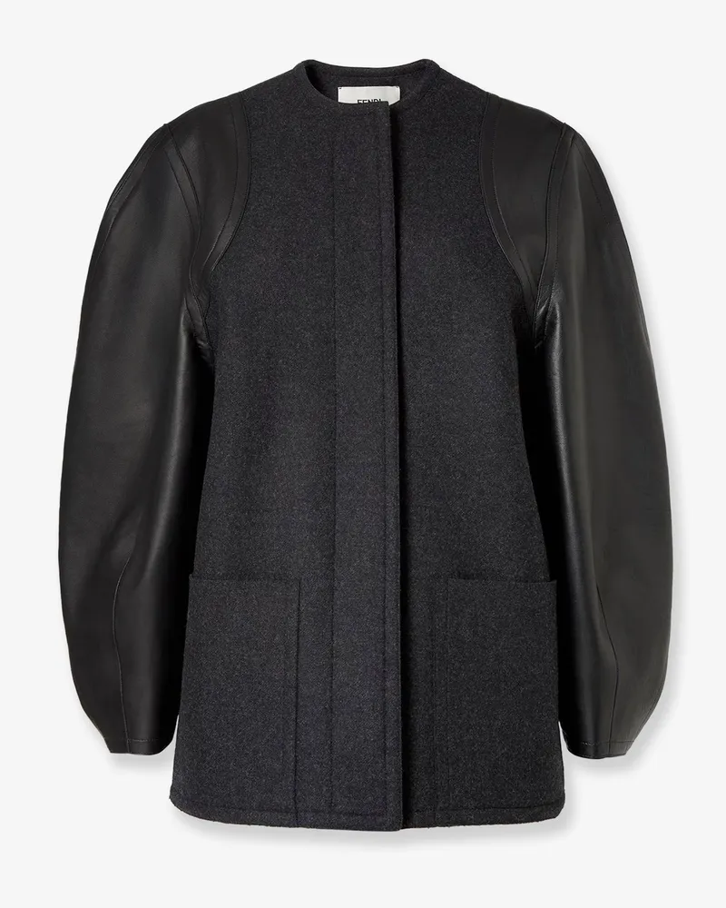 Fendi Virgin wool coat with leather sleeves -  - gender_Woman Grey
