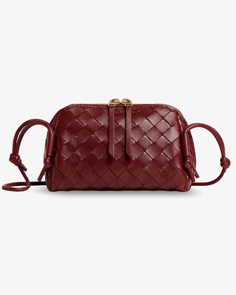 Bottega Veneta Concert Pouch Leather Shoulder Bag with Intrecciato Pattern -  - gender_Woman Red