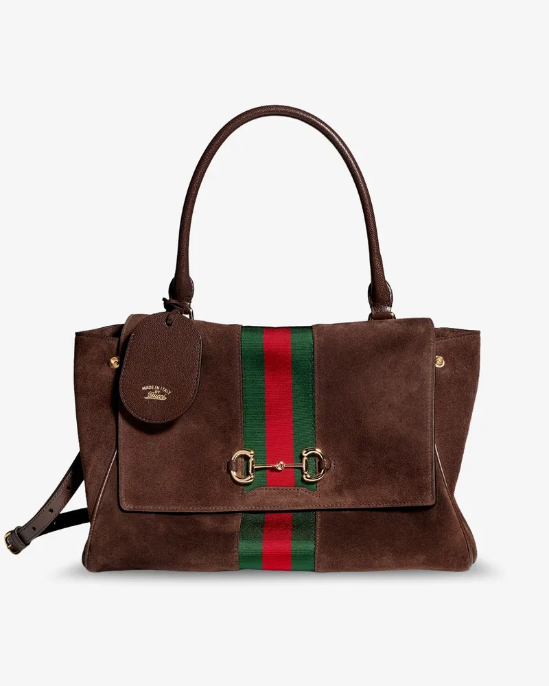 Gucci Paparazzo suede handbag with iconic Web Detail on the front -  - gender_Woman Brown