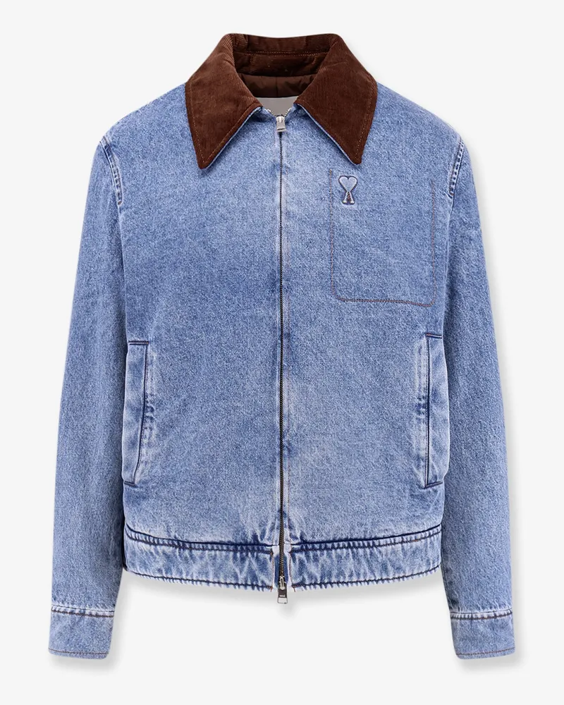 AMI Paris Ami de Coeur padded denim jacket with zip -  - gender_Man Blue
