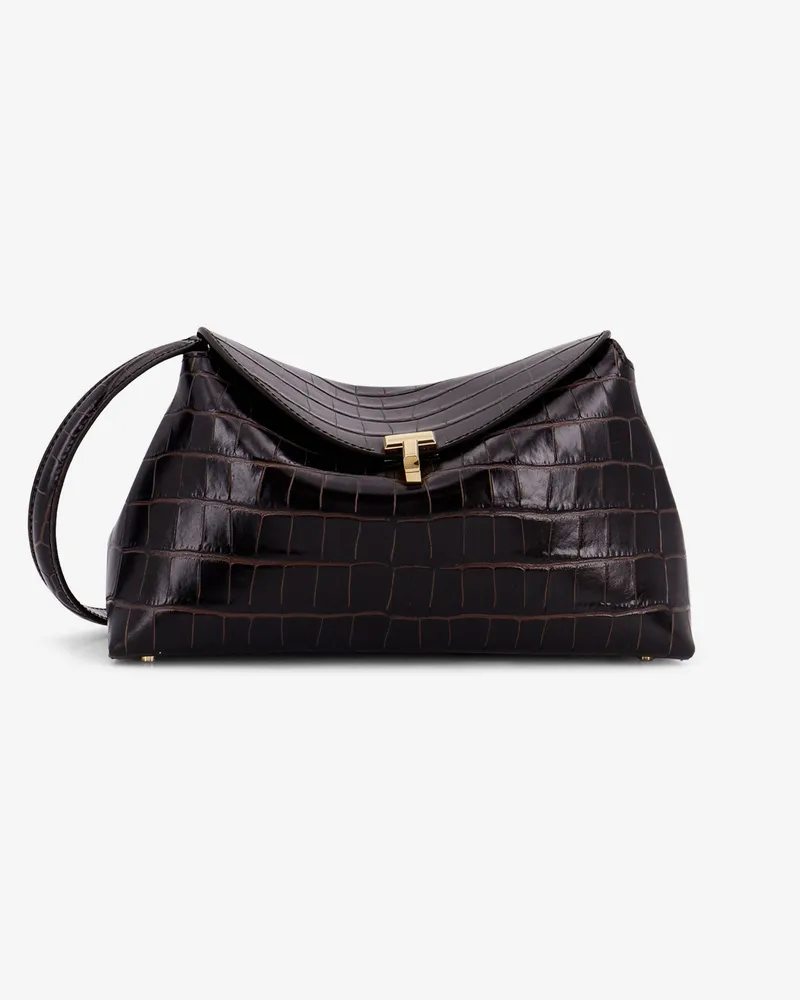 Totême T-Lock leather crossbody bag with croco effect -  - gender_Woman Brown