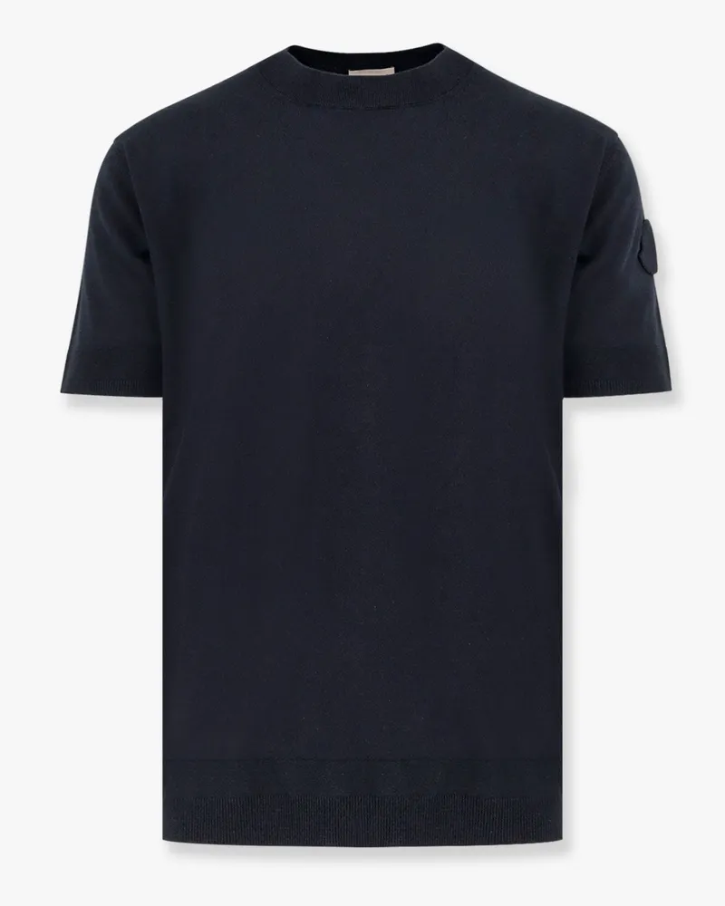 Moncler Silk and cotton sweater with logo patch -  - gender_Man Blue