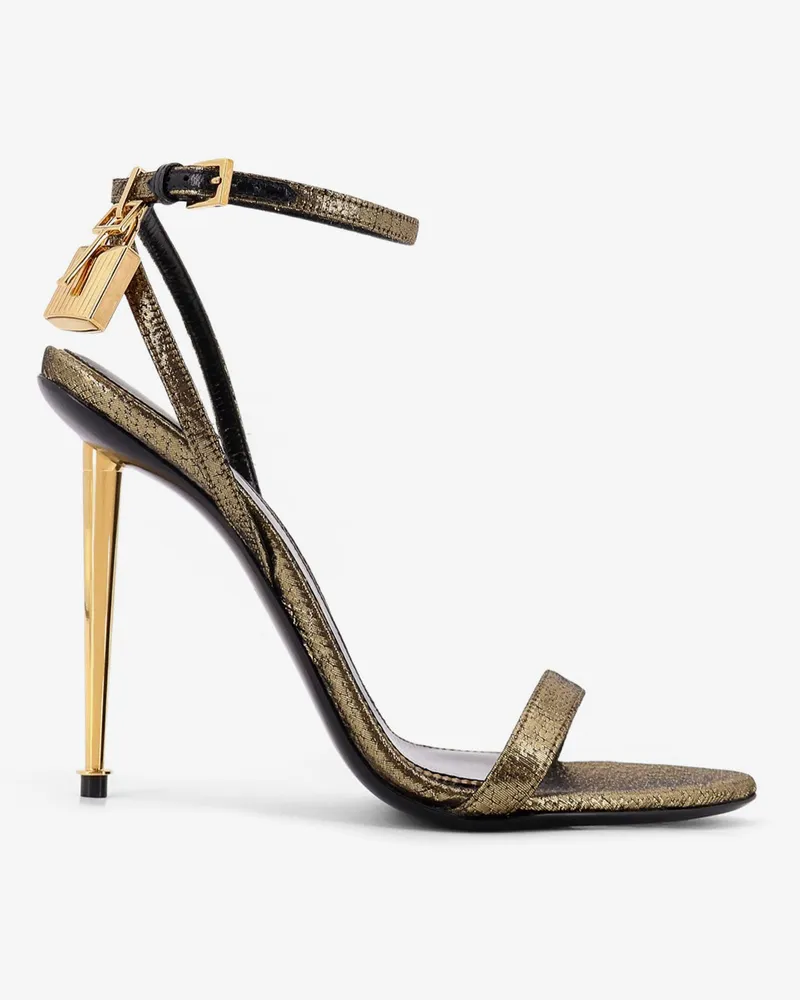 Tom Ford Laminated leather sandals with logoed padlock -  - gender_Woman Gold