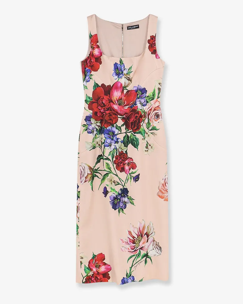 Dolce & Gabbana Satin longuette dress with Fiori print -  - gender_Woman Beige