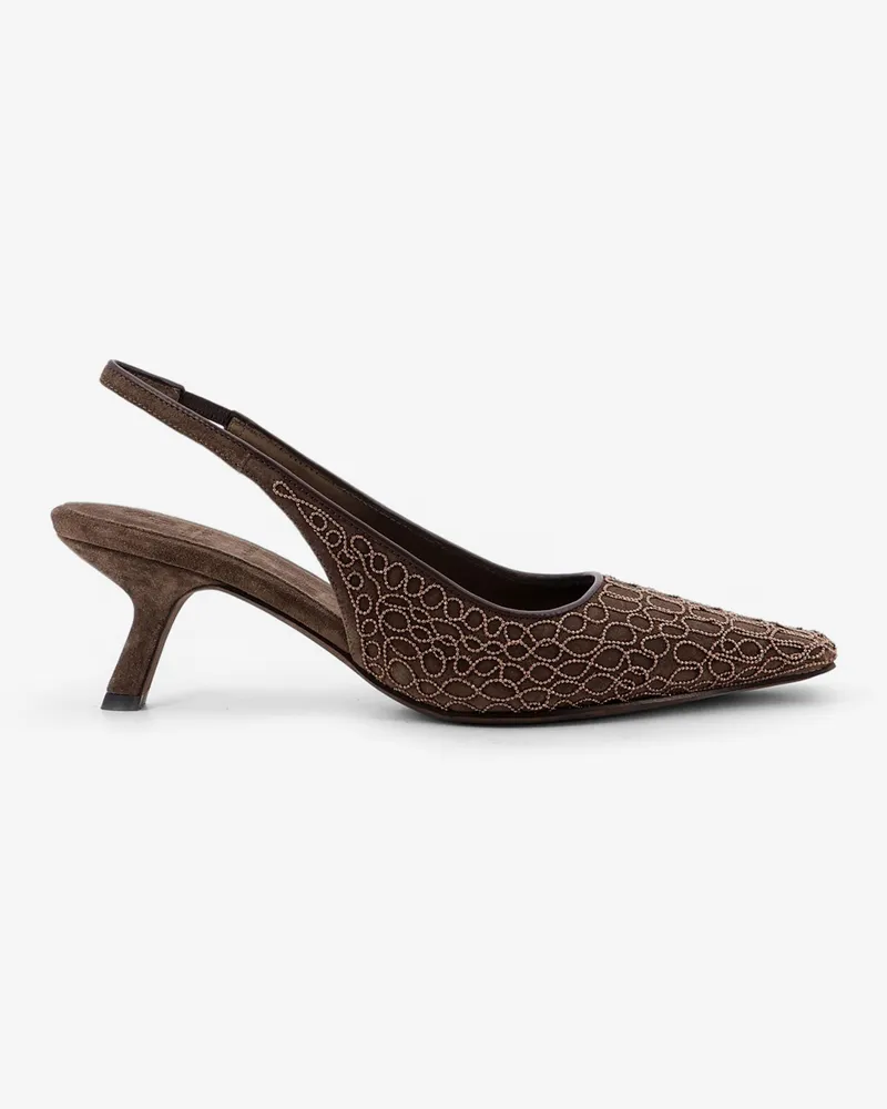Brunello Cucinelli Suede slingback pumps with Monili decoration -  - gender_Woman Brown