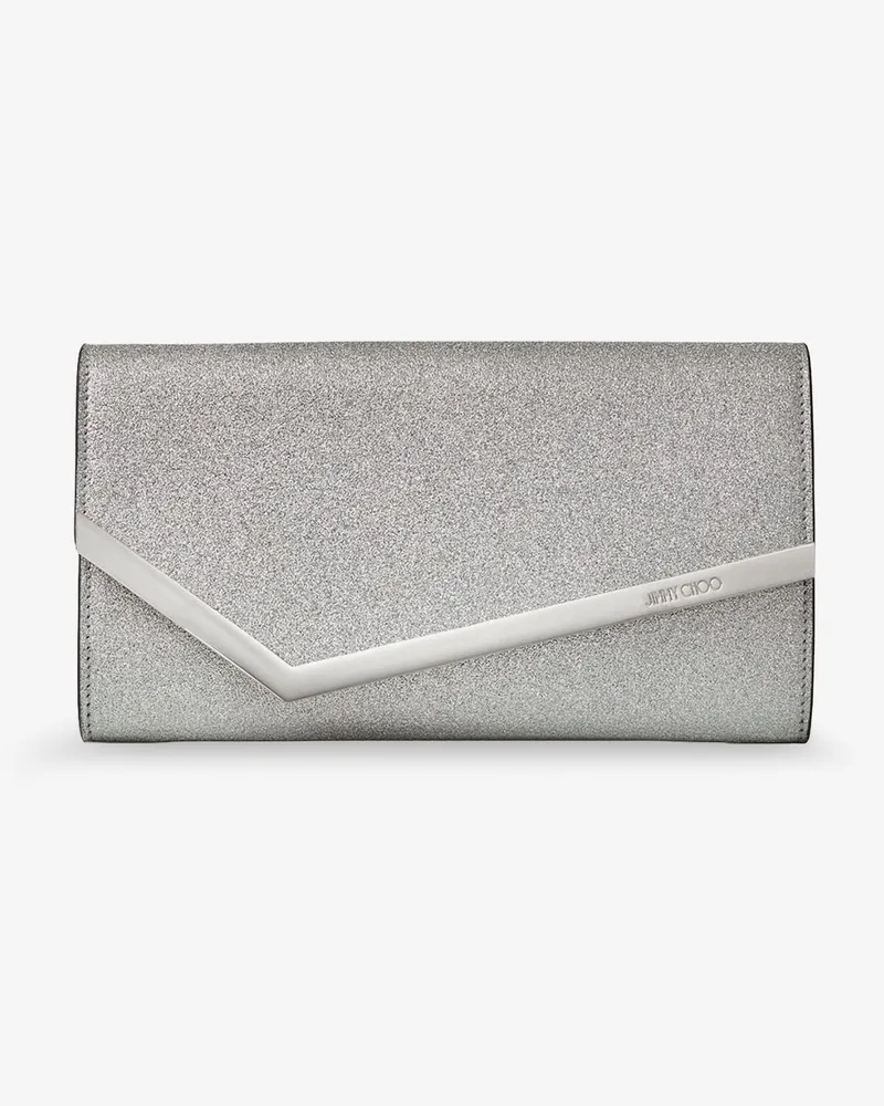 Jimmy Choo Emmie leather clutch in with glitter effect -  - gender_Woman Silver