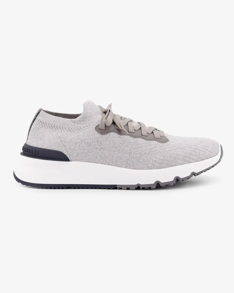 Brunello Cucinelli Low-top cotton knit and leather sneakers -  - gender_Man Grey