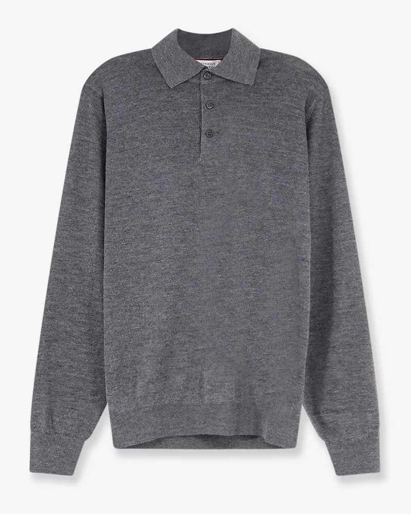 Brunello Cucinelli Cashmere and silk polo shirt -  - gender_Man Grey