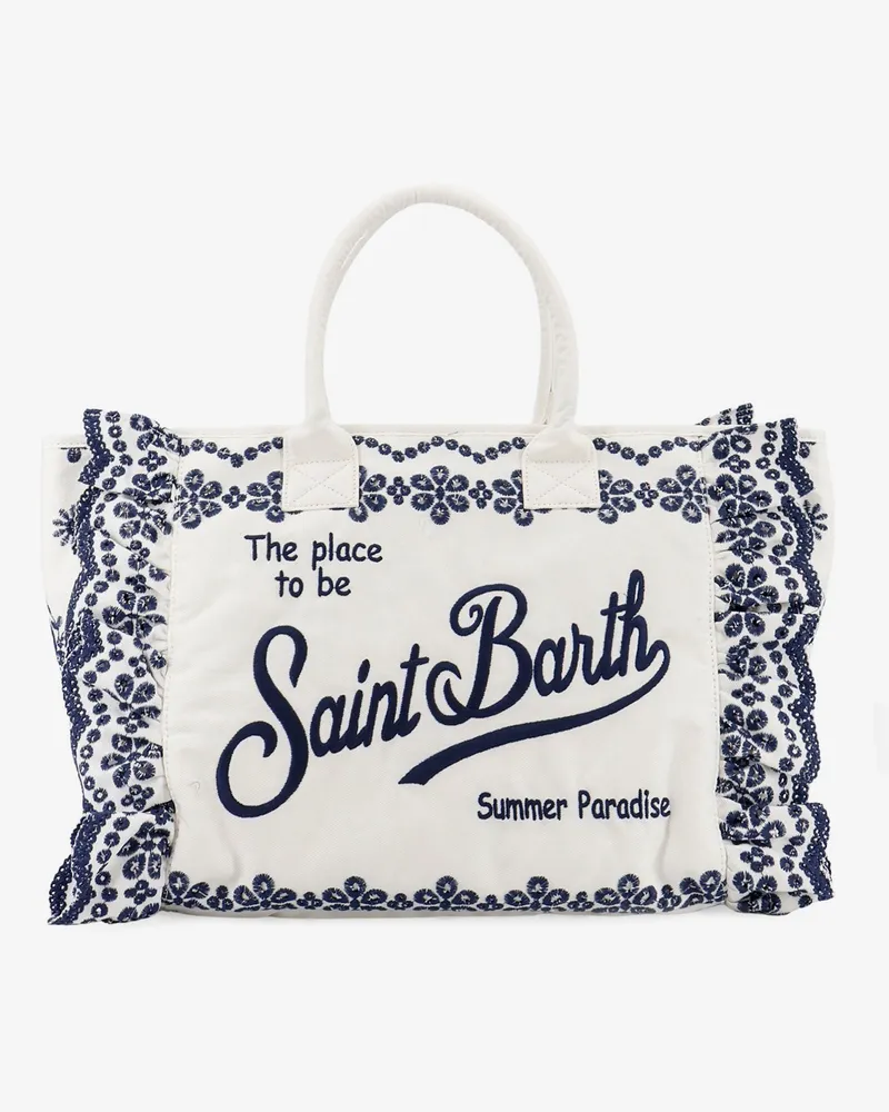MC2 Saint Barth Vanity Volant canvas handbag with Sangallo embroidery -  - gender_Woman White