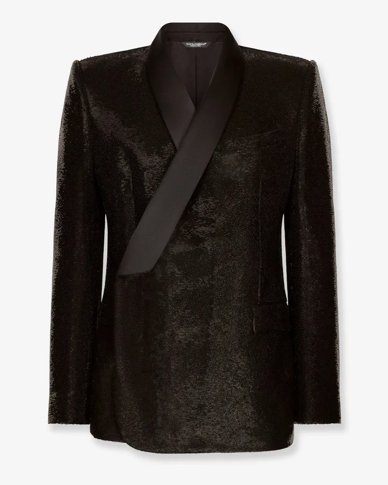 Dolce & Gabbana SiciliaTuxedo Blazer with All-Over Sequin Pattern -  - gender_Man Black