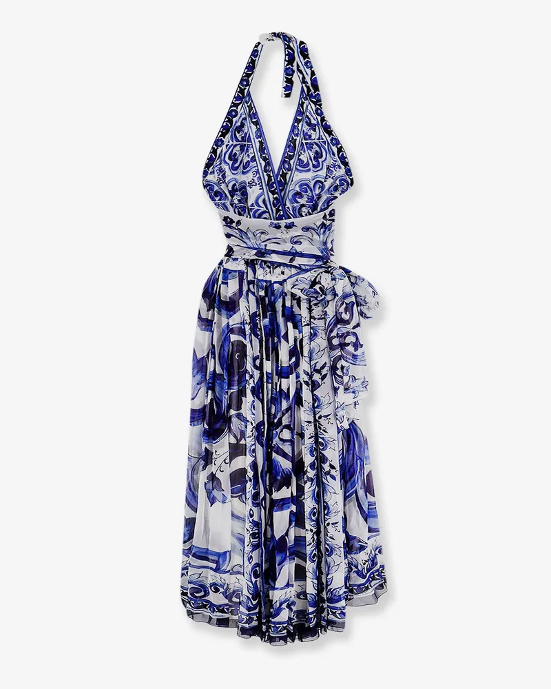Dolce & Gabbana Silk long dress with Maiolica print -  - gender_Woman Blue