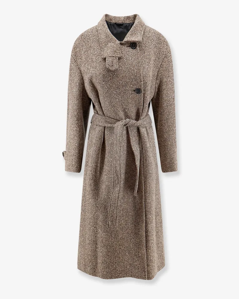 Brunello Cucinelli Herringbone coat with Monili detail -  - gender_Woman Beige