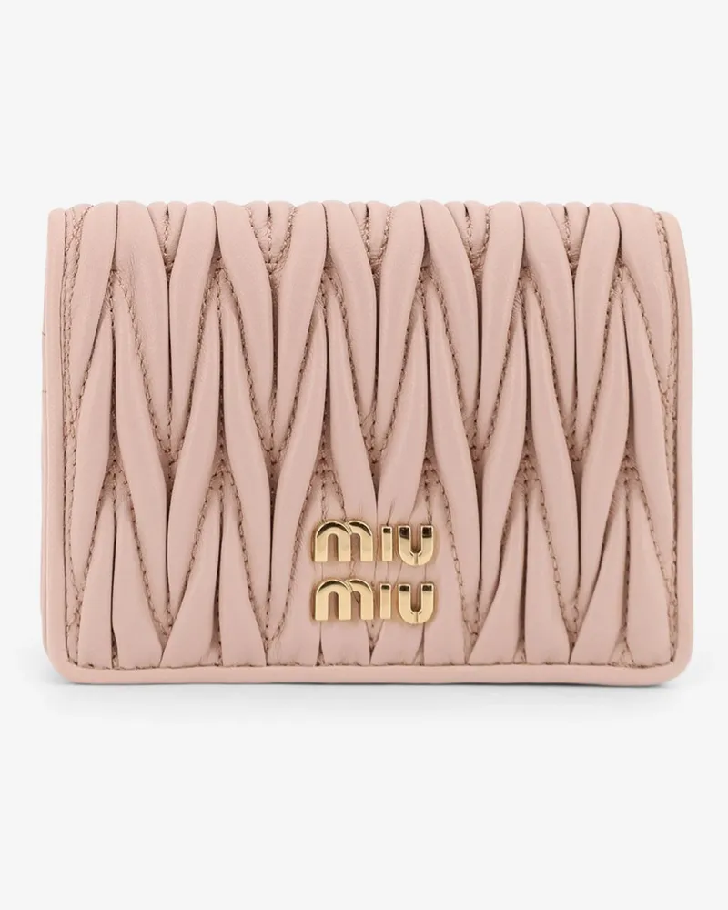 Miu Miu Quilted leather wallet with front lettering logo -  - gender_Woman Pink