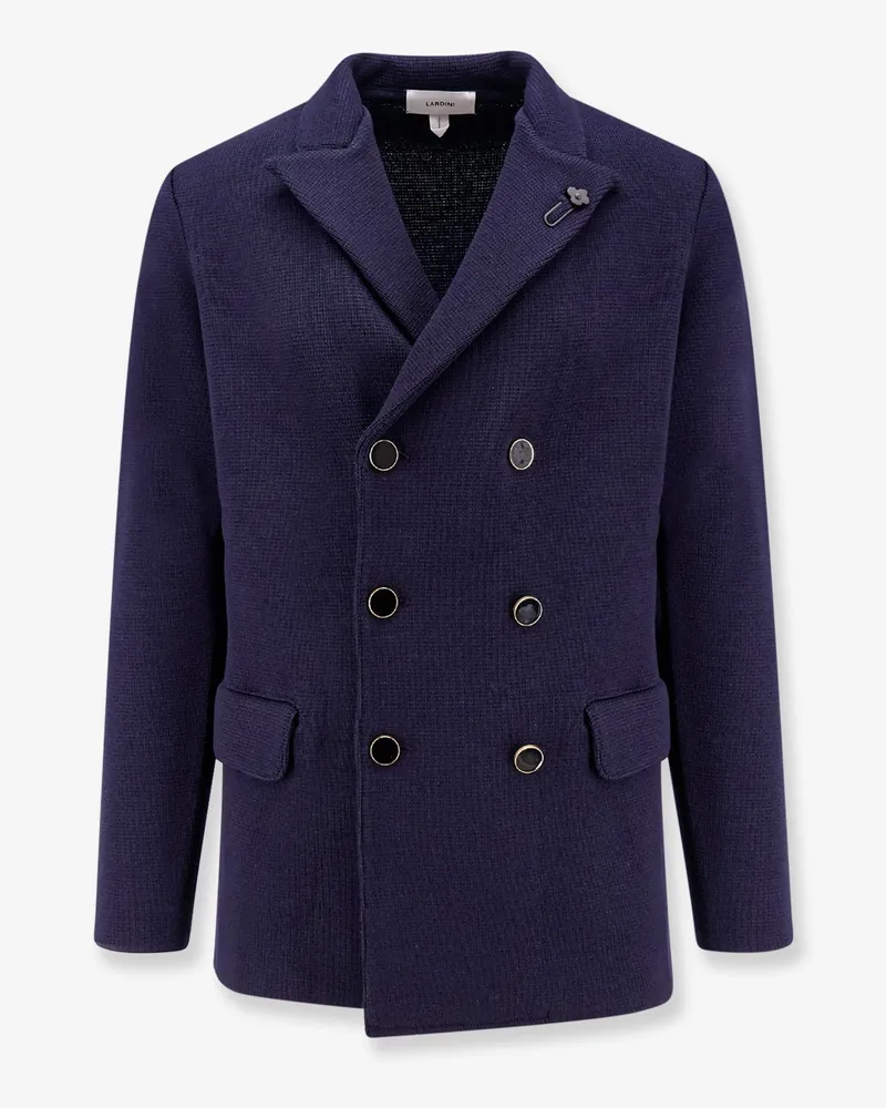 LARDINI Virgin wool blazer with iconic brooch -  - gender_Man Blue