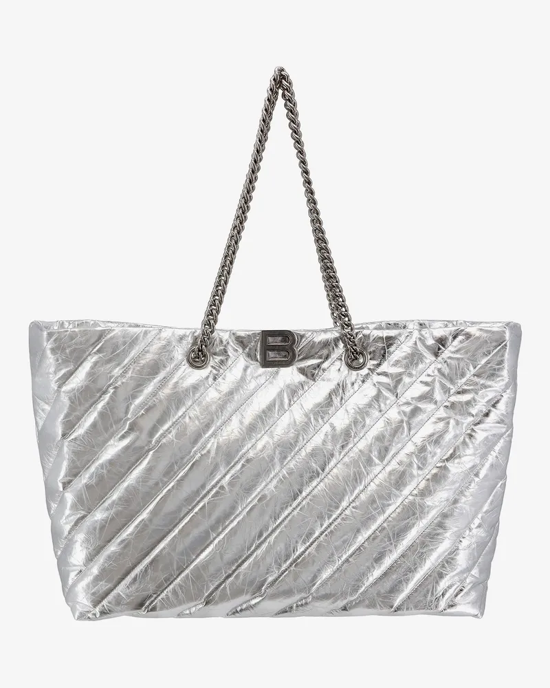 Balenciaga Quilted leather shoulder bag with frontal monogram -  - gender_Woman Silver
