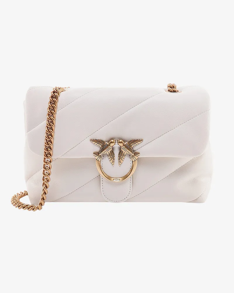 Pinko Matelassé leather shoulder bag with iconic love birds buckle -  - gender_Woman White