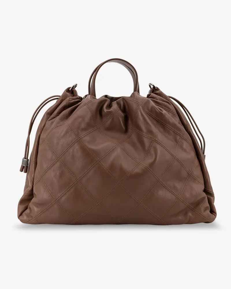 Brunello Cucinelli Mellow quilted leather shopper bag with Monile -  - gender_Woman Brown
