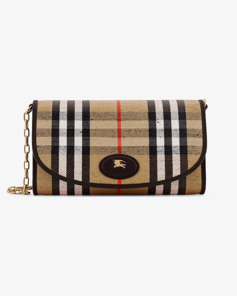 Burberry Coated canvas crossbody bag with check pattern -  - gender_Woman Beige