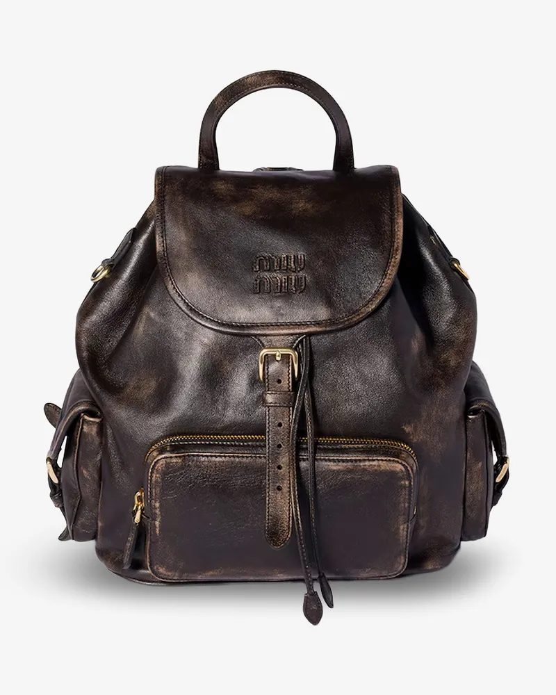 Miu Miu Leather backpack with a vintage effect -  - gender_Woman Brown