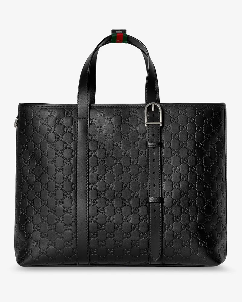 Gucci GG Emblem  leather shopping bag with embossed GG motif -  - gender_Man Black