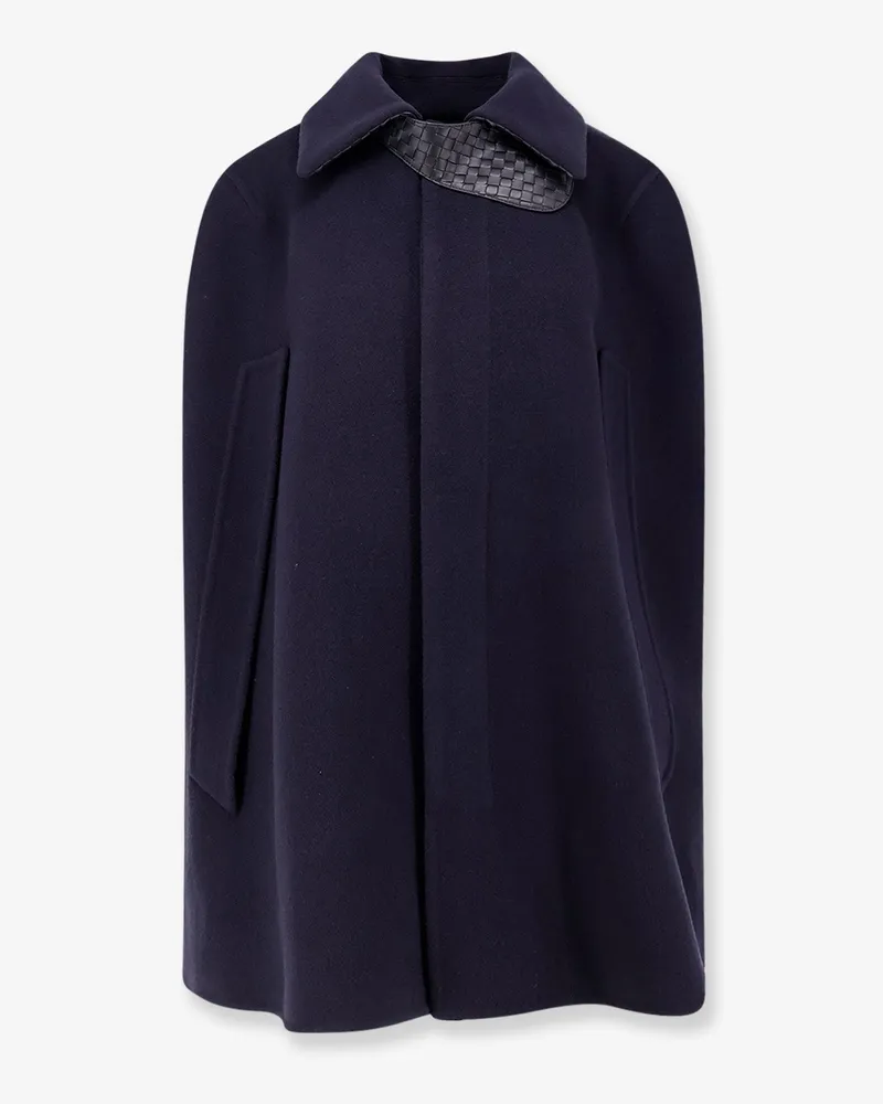 Bottega Veneta Wool and cashmere cape with Intrecciato leather detail -  - gender_Woman Blue