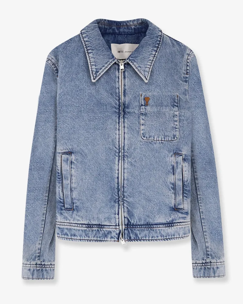 AMI Paris Denim Jacket with iconic embroidery -  - gender_Man Blue