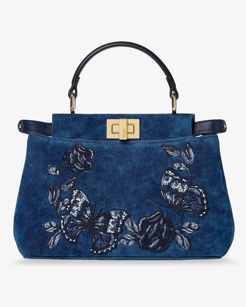 Fendi Peekaboo Mini Denim crossbody bag with Night Butterfly Embroidery -  - gender_Woman Blue