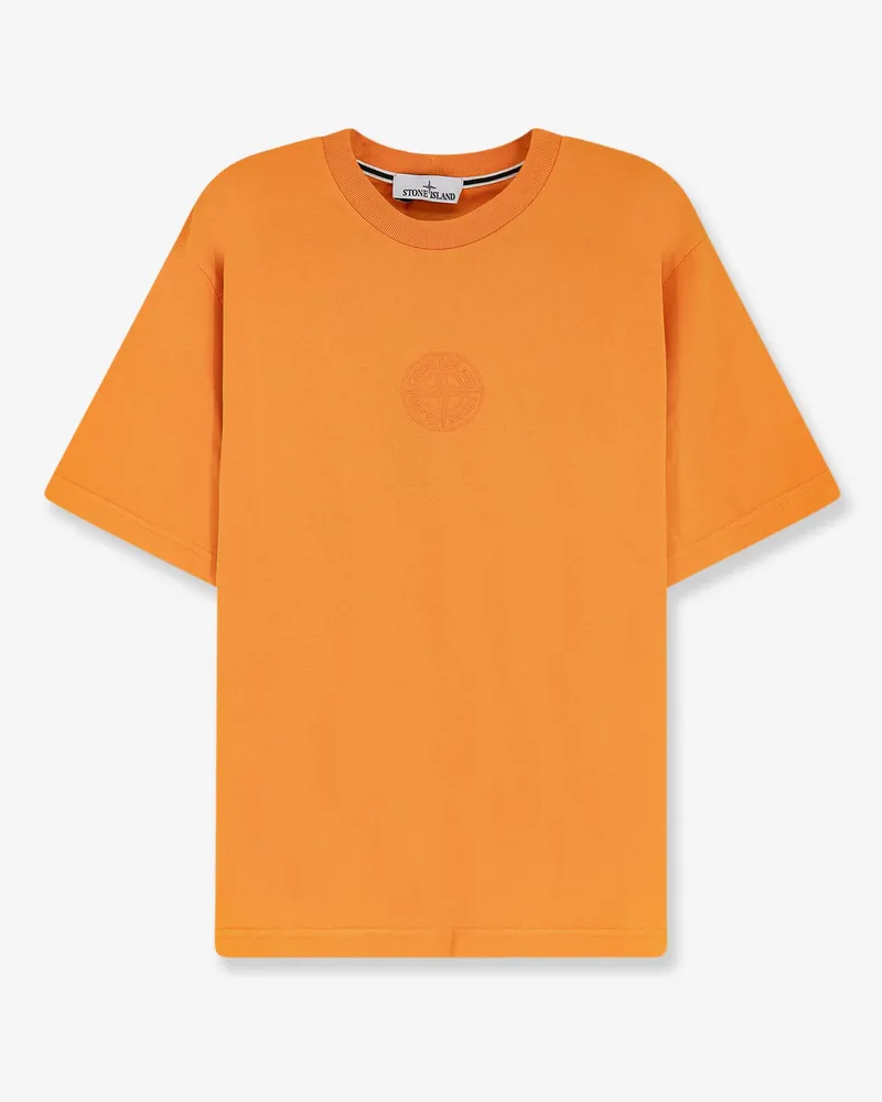 Stone Island Cotton T-shirt with tone-on-tone logo print on the front -  - gender_Man Orange