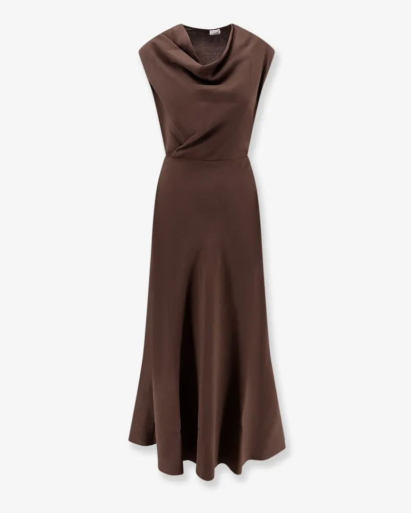Brunello Cucinelli Flared Twill Fluid virgin wool dress -  - gender_Woman Brown