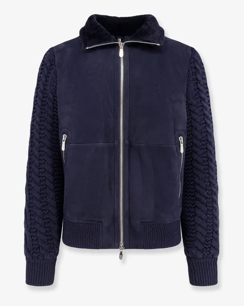 Brunello Cucinelli Sheepskin and cashmere padded jacket -  - gender_Man Blue