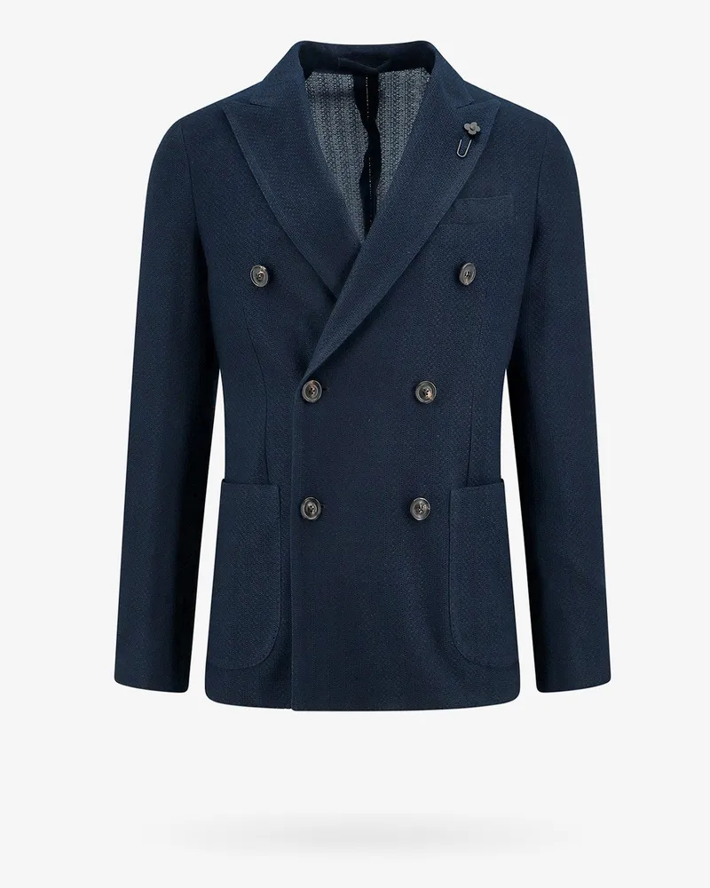 LARDINI Cotton blazer with iconic brooch -  - gender_Man Blue