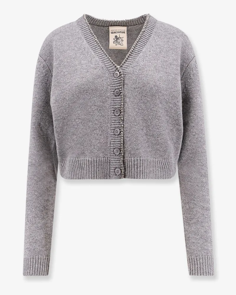Semicouture Wool and cashmere cardigan with rhinestones -  - gender_Woman Grey